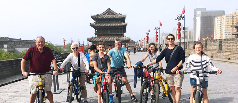 Riding bikes on the ancient Xi'an City Wall