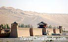 From a distance, the old movie city set in Dunhuang is dramatic and strikingly realistic.