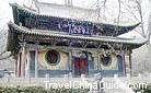 A typical Chinese temple building with its windows like two big eyeballs, Jinci Temple, Taiyuan, Shanxi.