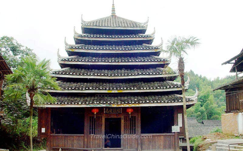 Dong people like to build drum towers in their villages.