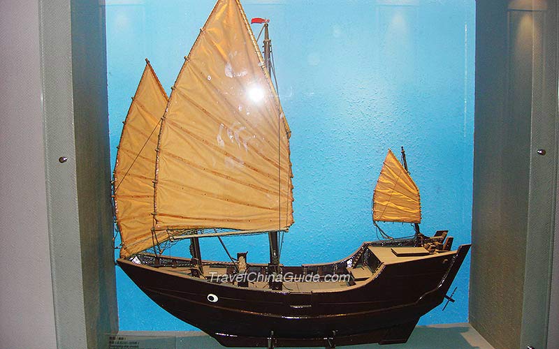 Oceangoing Ship (model) of the Southern Song Dynasty (1127-1279): From the Song dynasty, the maritime Silk Road played an important role in silk trade. Shipbuilding flourished in the Song Dynasty when Chinese naval technology was the finest in the world and Chinese fleets are the largest. This Song Dynasty ship, 24.2 meters long and 9.15 meters wide, was launched in Quanzhou Bay in 1974. It has been reconstructed with 13 separate cabins and a capacity of 200 tons.