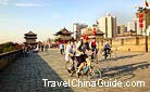 Riding a bicycle on the City Wall, Xi'an, which is a popular activity on the City Wall