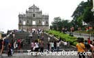 The visitors from all over the world come to visit the Ruins of St. Paul's Church in Macau.