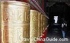 Prayer wheels of Sakya Monastery forms a long corridor.