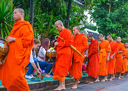 Alms giving ceremony, Laos