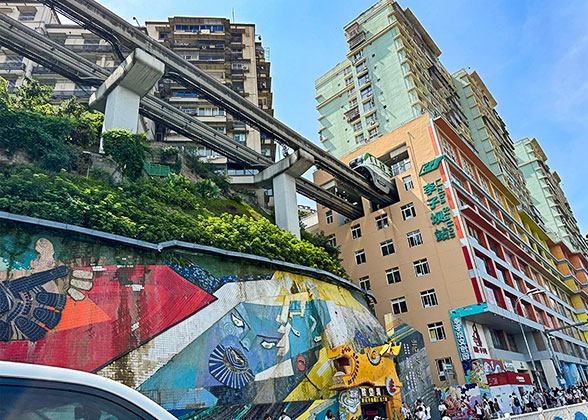 Liziba Light Rail Running Through the 19-story Building