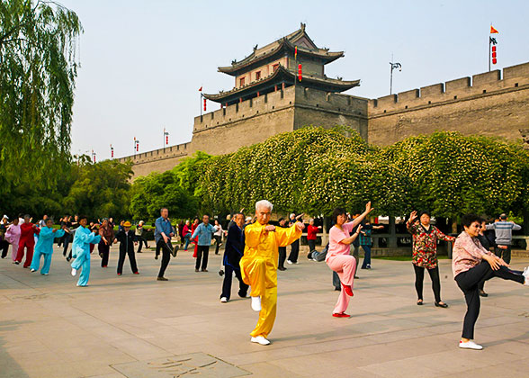 Local People Excercising at the City Wall Park