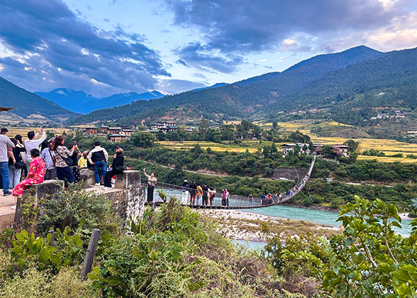 Punakha Suspension Bridge with Idyllic Surroundings