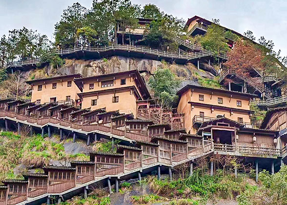 Traditional Houses on the Cliffside in Wangxian Valley