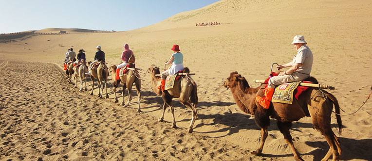 Camel riding along the Echoing-sand Dune