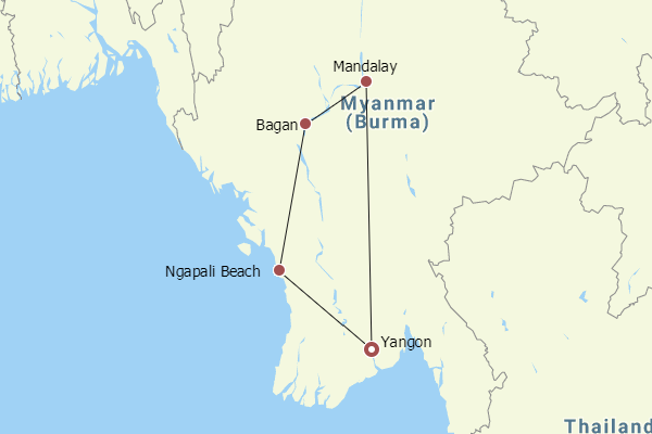 9 Days Best Myanmar Tour to Yangon, Mandalay, Bagan, Ngapali