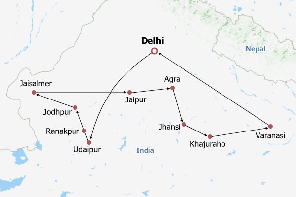 zeevruchten als resultaat Blauwdruk 14 Days India Tour: Delhi, Udaipur, Jodhpur, Jaipur, Agra, Varanasi