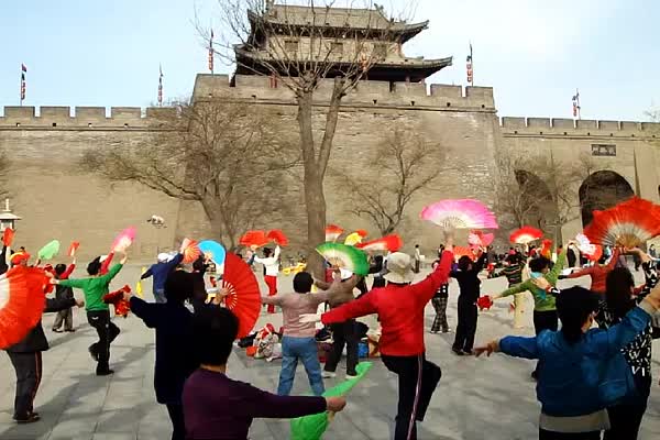 Locals Doing Exercises at the Xian City Wall Park